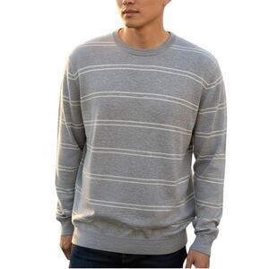 Club Monaco Sweater Size L Gray Off White Striped Cotton Cashmere Knit Crew neck